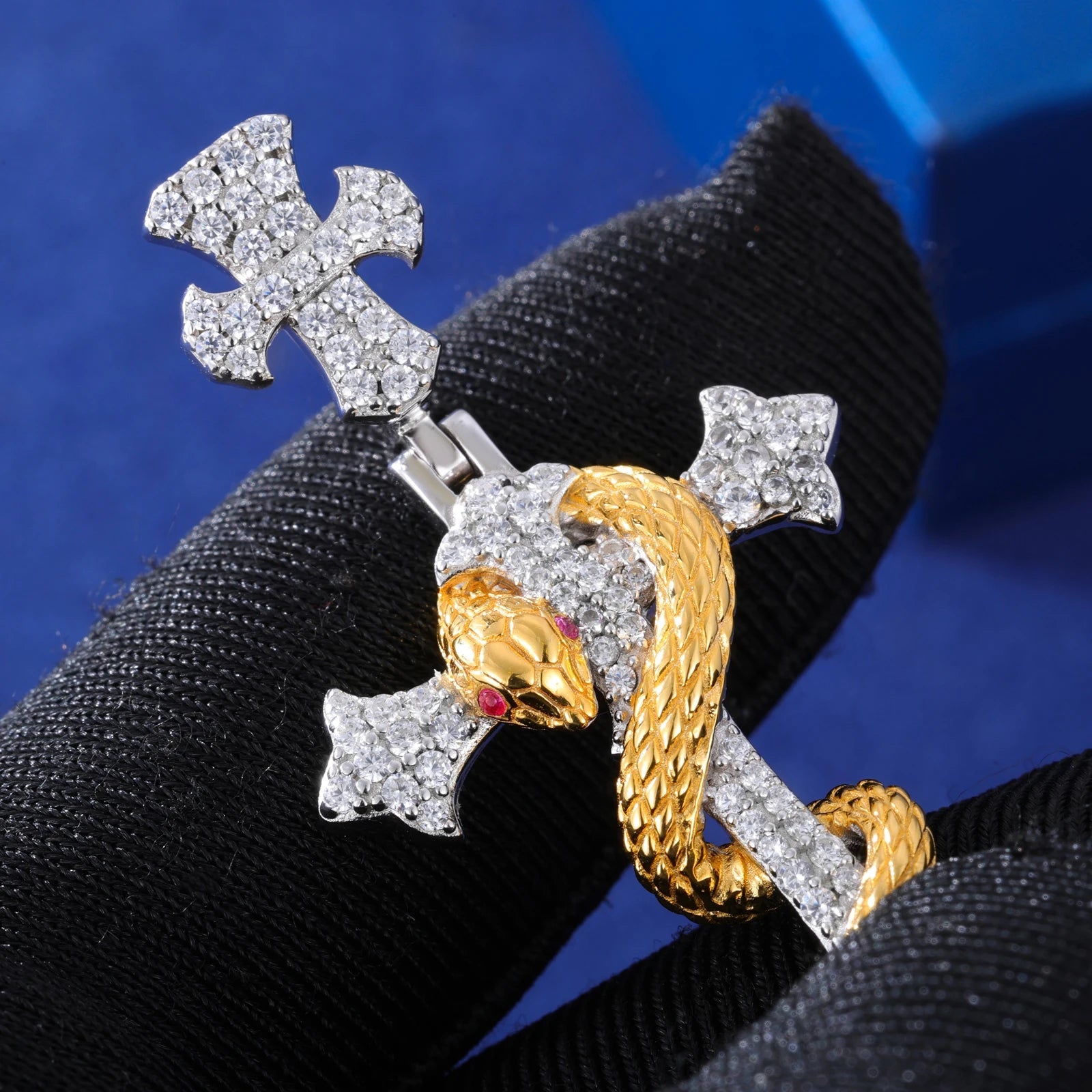 Moissanite Diamond Snake Cross - Drip Culture Jewelry