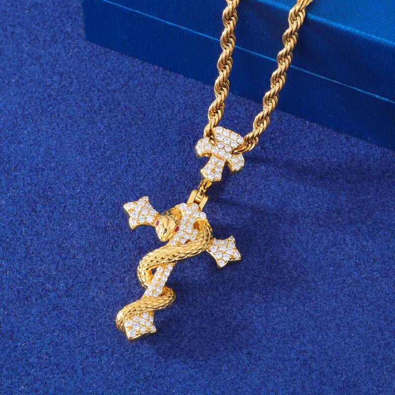 Moissanite Diamond Snake Cross - Drip Culture Jewelry
