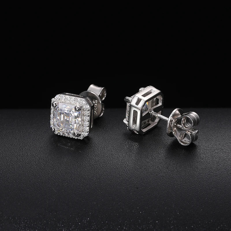 Moissanite Diamond Square Halo Stud Earrings - Drip Culture Jewelry