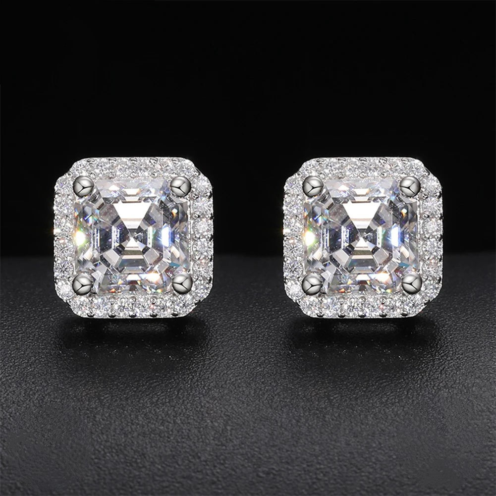 Moissanite Diamond Square Halo Stud Earrings - Drip Culture Jewelry