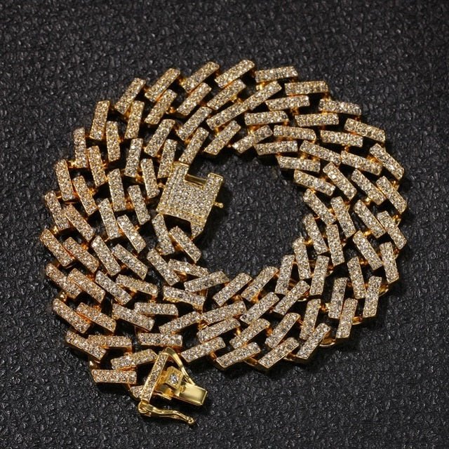 18K Gold 2 Tone Diamond Prong Cuban Link Chain - Drip Culture Jewelry