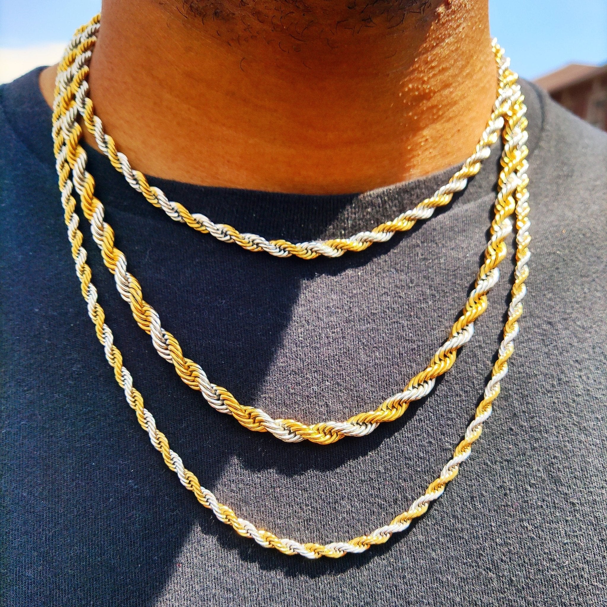 18K Gold 2 Tone Rope Chain - Drip Culture Jewelry