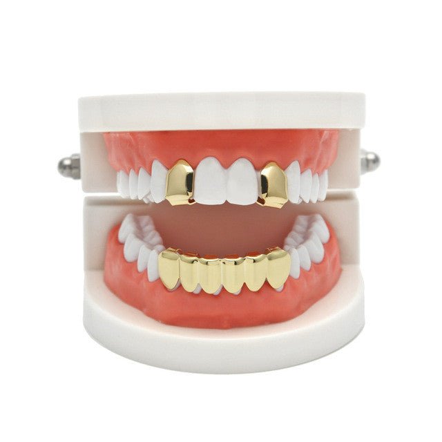 18K Gold 2 Top 6 Bottom Grillz Set - Drip Culture Jewelry