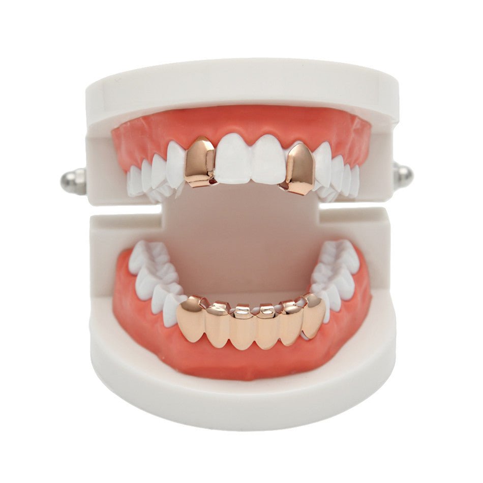 18K Gold 2 Top 6 Bottom Grillz Set - Drip Culture Jewelry