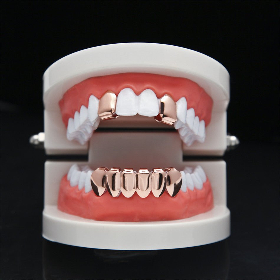 18K Gold 2 Top 6 Bottom Grillz Set - Drip Culture Jewelry