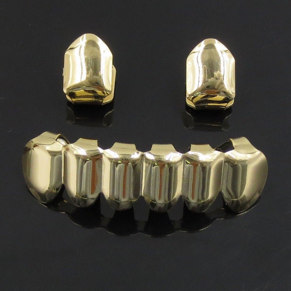 18K Gold 2 Top 6 Bottom Grillz Set - Drip Culture Jewelry