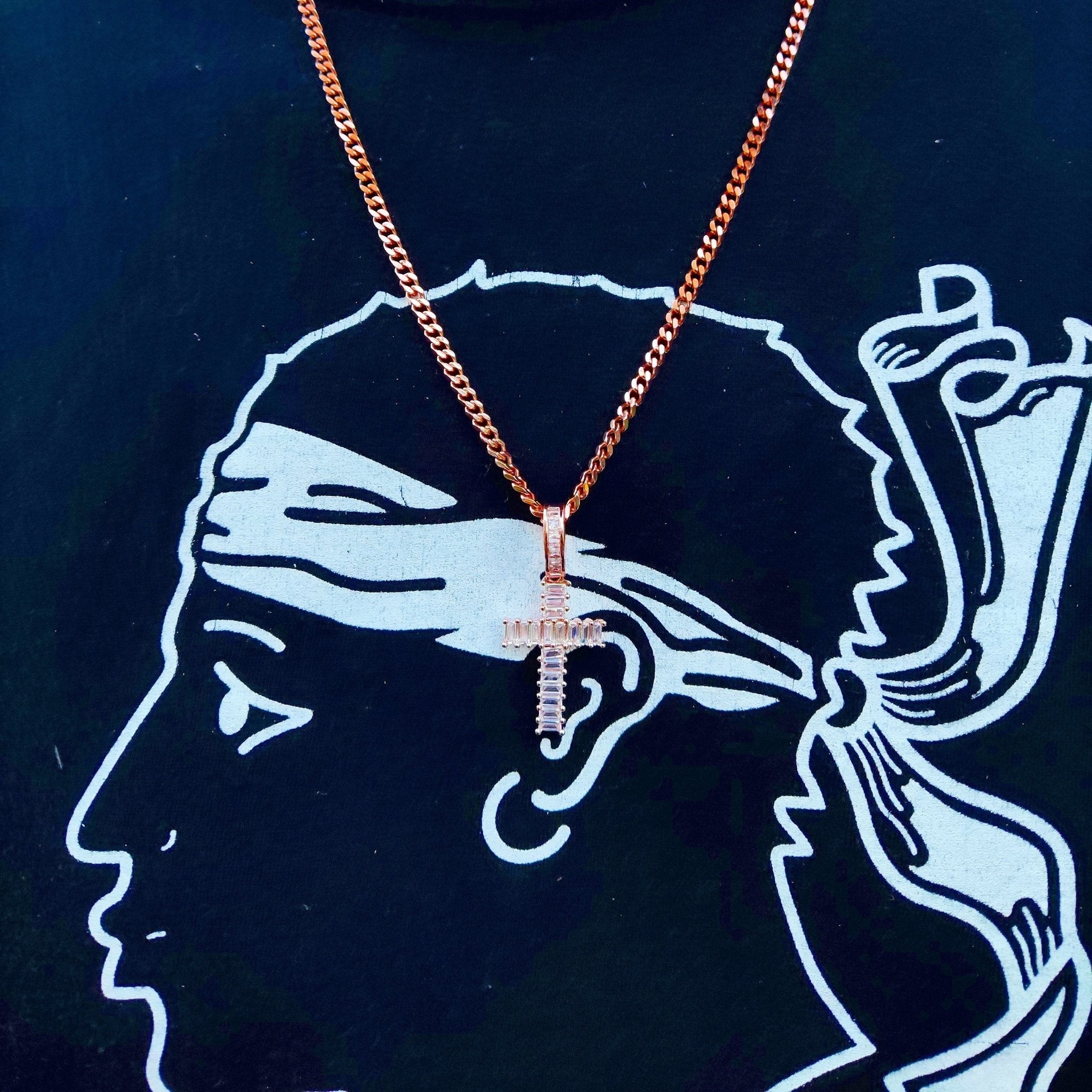 18K Gold Baguette Cross 2 - Drip Culture Jewelry
