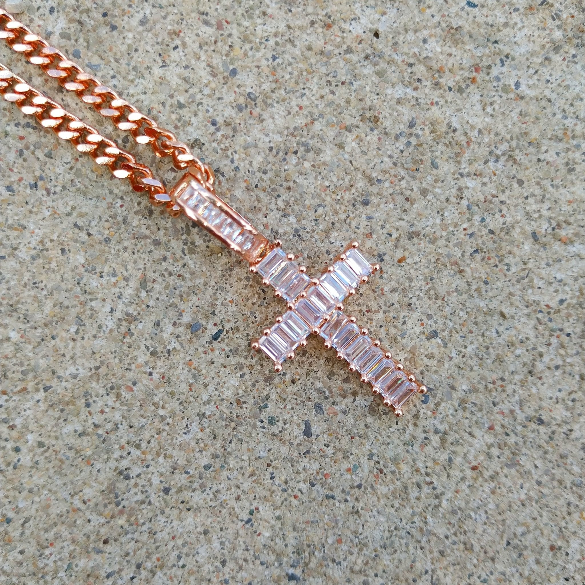 18K Gold Baguette Cross 2 - Drip Culture Jewelry