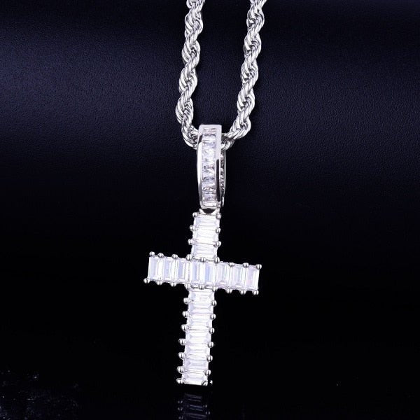 18K Gold Baguette Cross 2 - Drip Culture Jewelry
