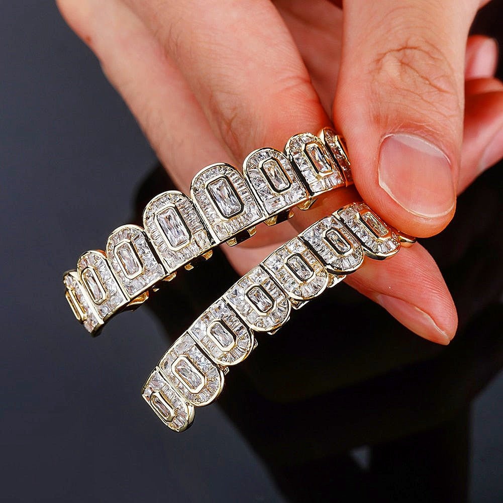 18K Gold Baguette Diamond Grillz - Drip Culture Jewelry