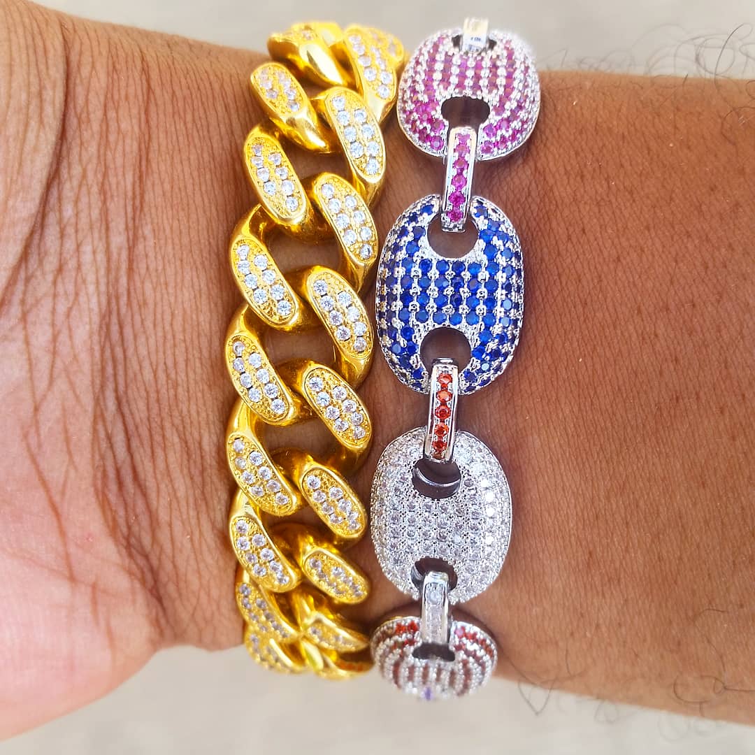 18K Gold Colored Diamond Oval Link Bracelet - Drip Culture Jewelry