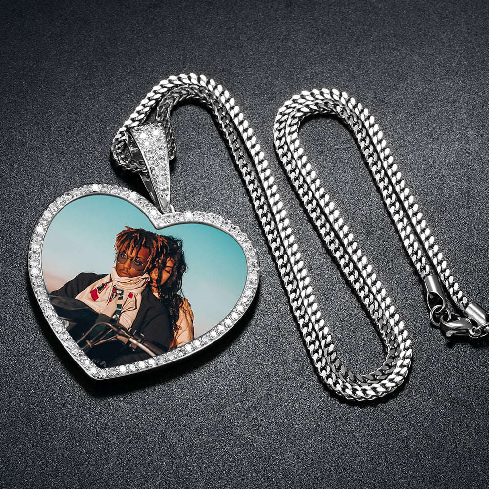18K Gold Custom Diamond Heart Picture Pendant - Drip Culture Jewelry