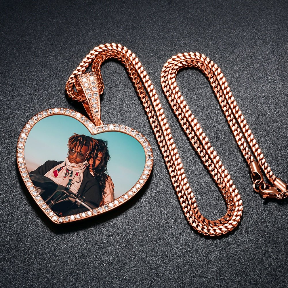 18K Gold Custom Diamond Heart Picture Pendant - Drip Culture Jewelry