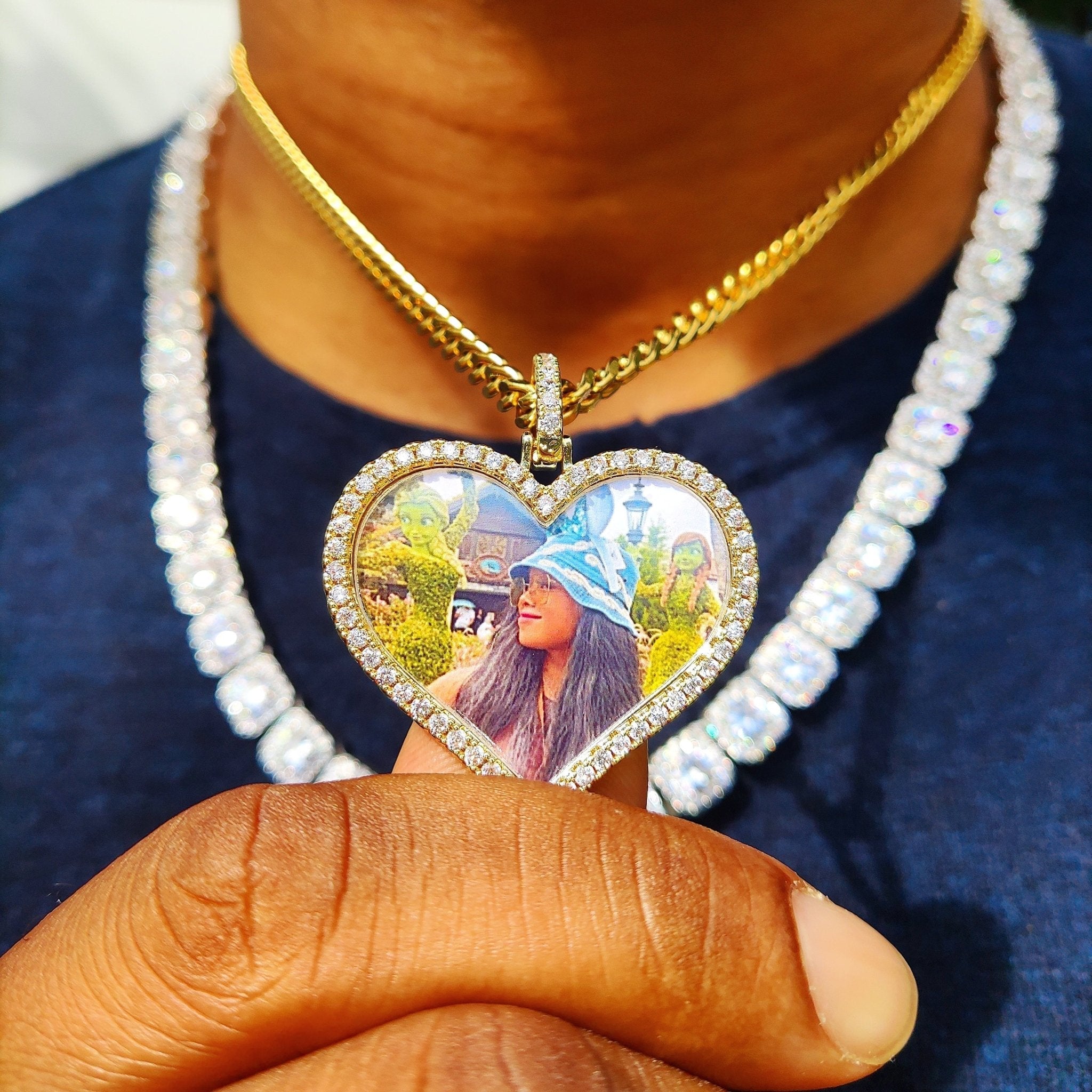 18K Gold Custom Diamond Heart Picture Pendant - Drip Culture Jewelry