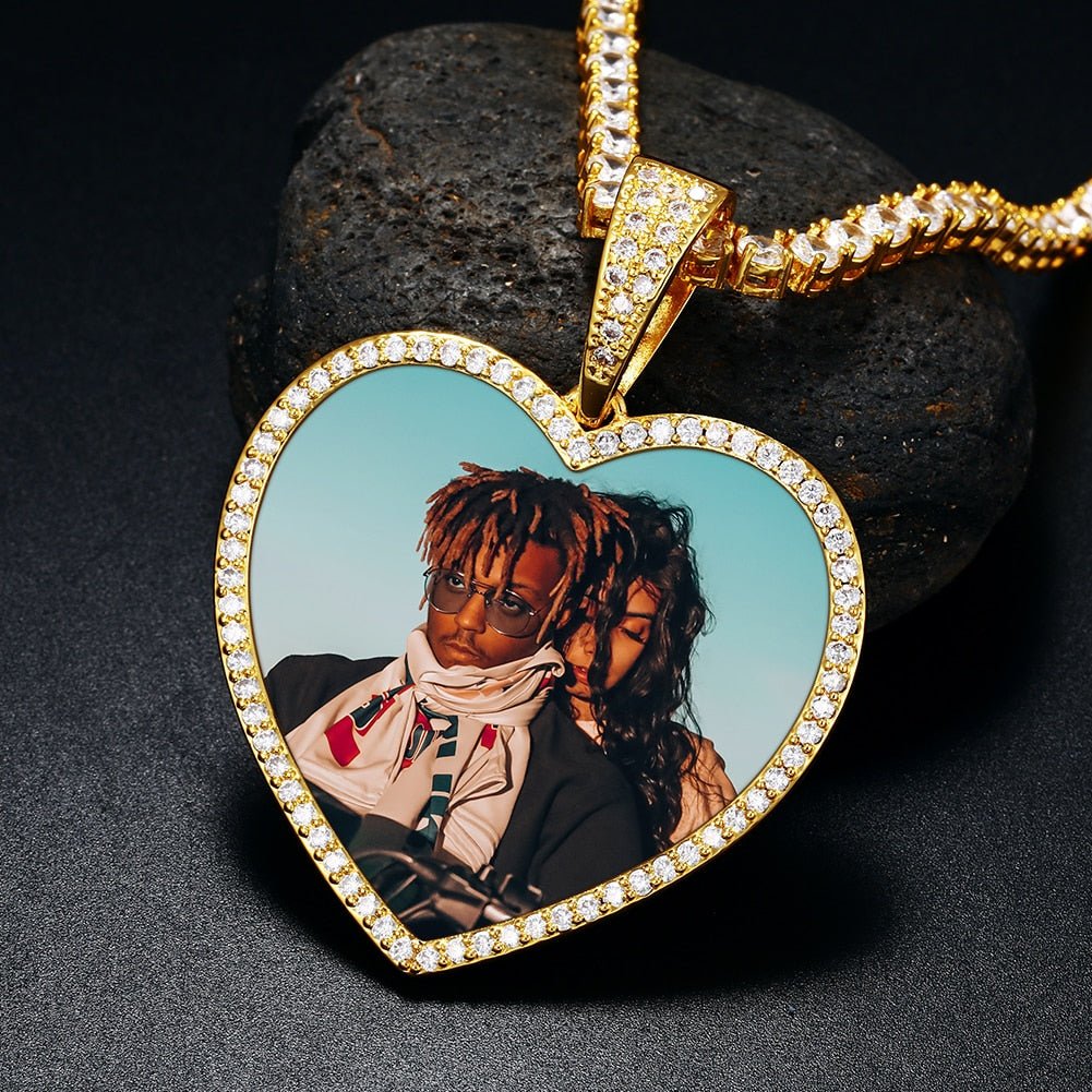 18K Gold Custom Diamond Heart Picture Pendant - Drip Culture Jewelry