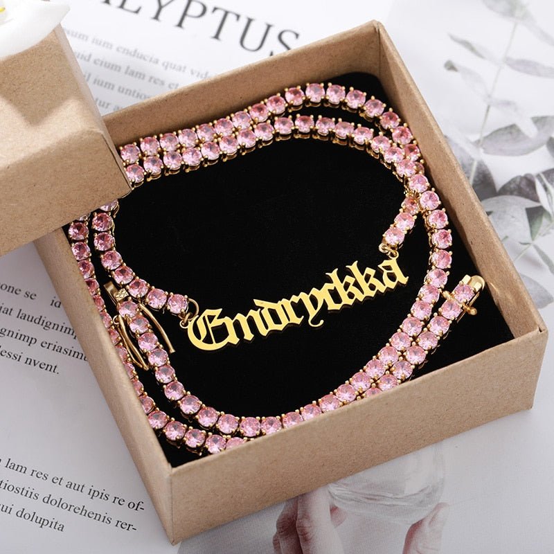 18k Gold Custom Name Tennis Necklace - Drip Culture Jewelry