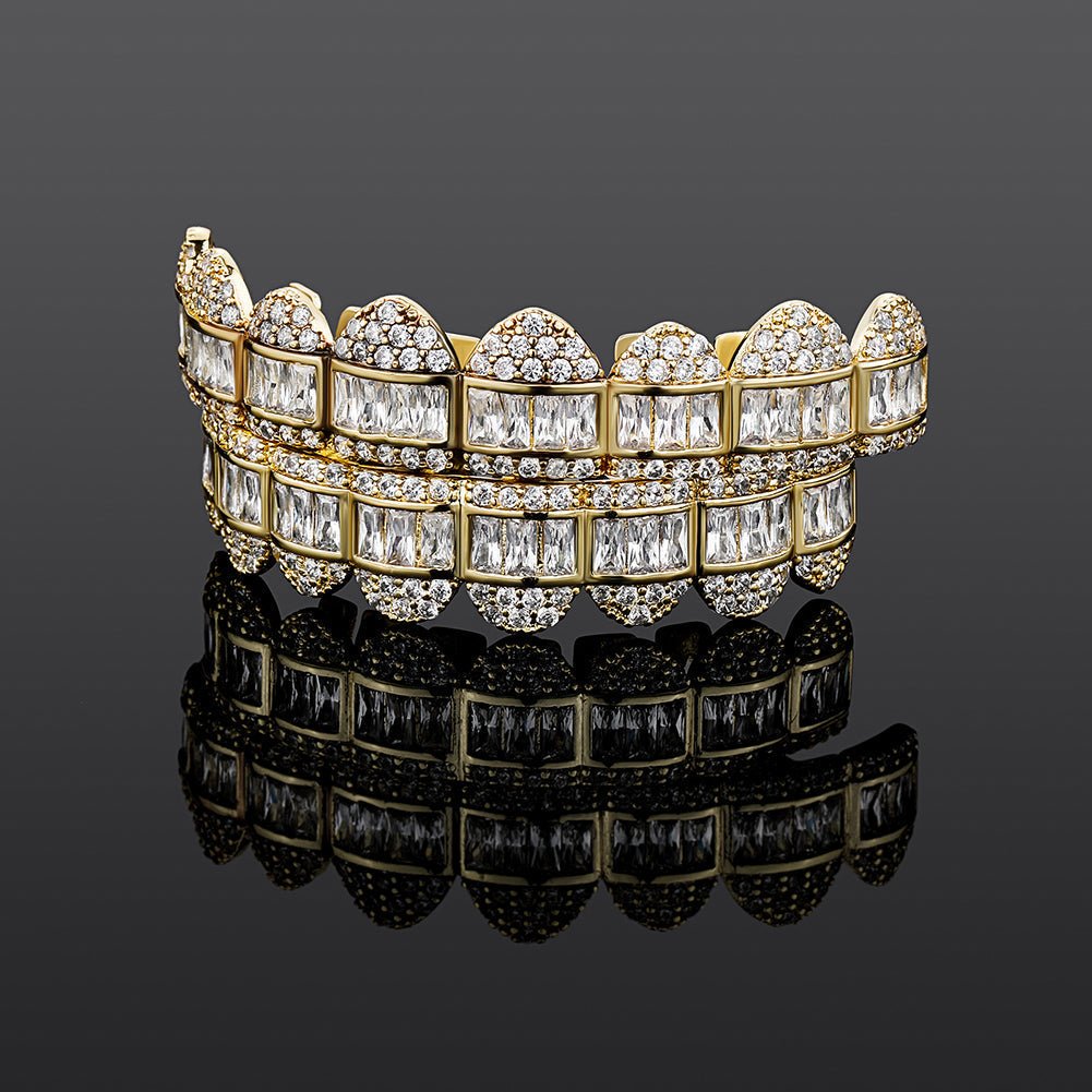 18K Gold Diamond & Baguette Grillz - Drip Culture Jewelry
