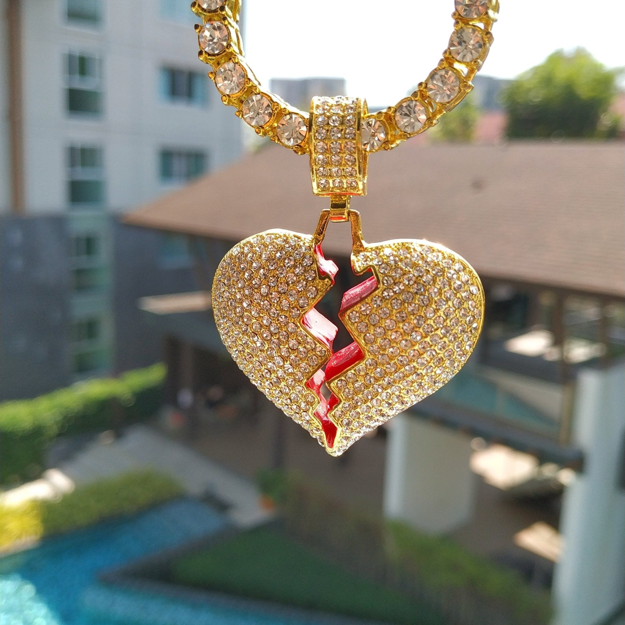 18K Gold Diamond Broken Heart - Drip Culture Jewelry