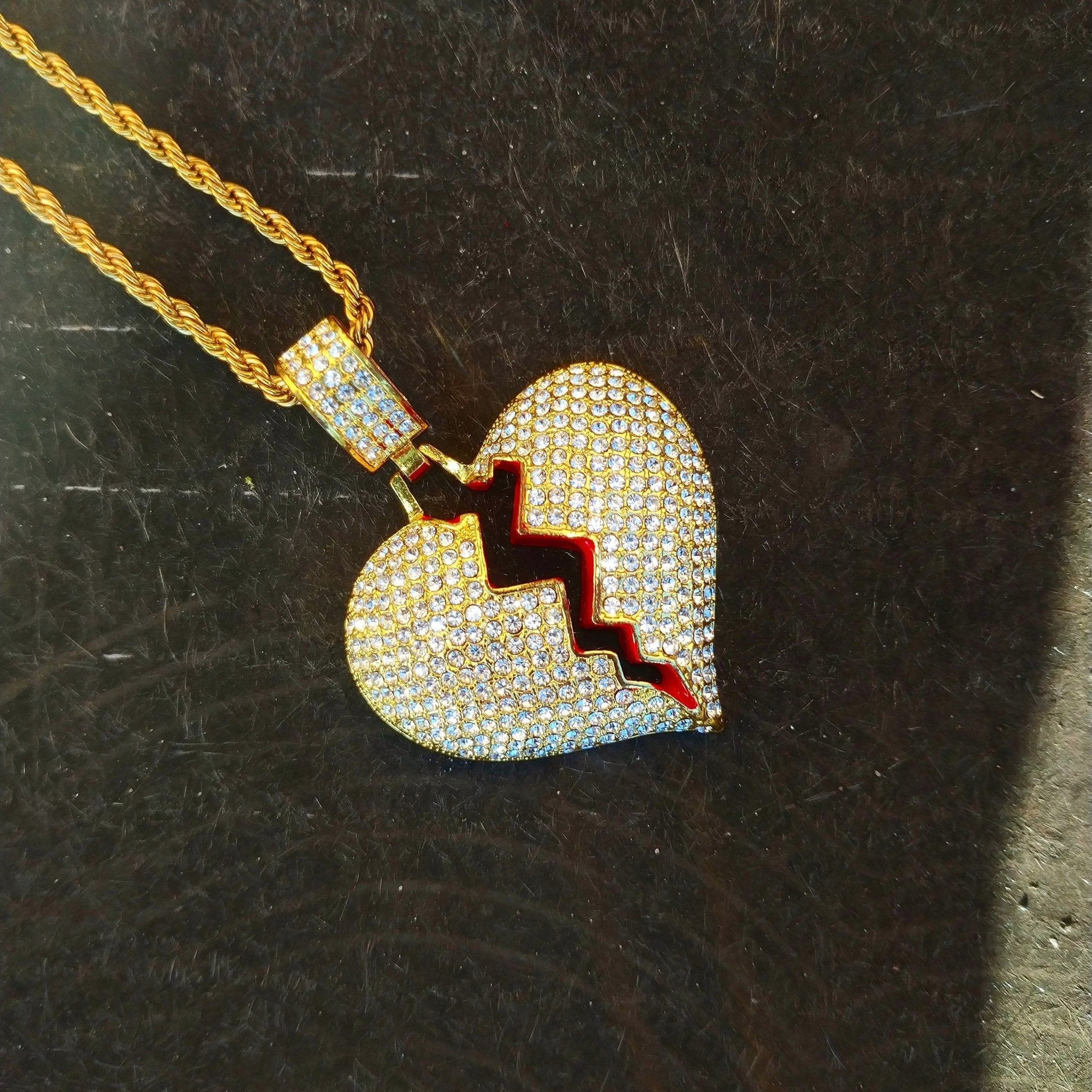 18K Gold Diamond Broken Heart - Drip Culture Jewelry