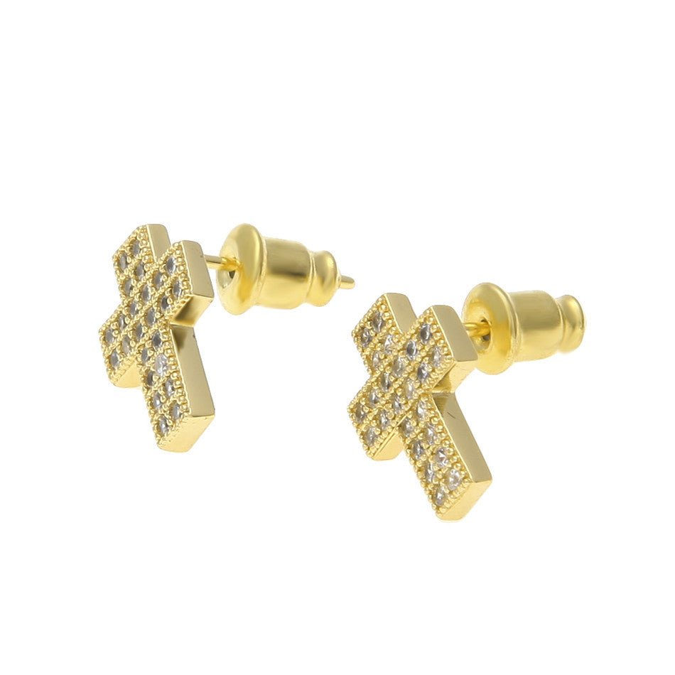 18K Gold Diamond Cross Earrings - Drip Culture Jewelry