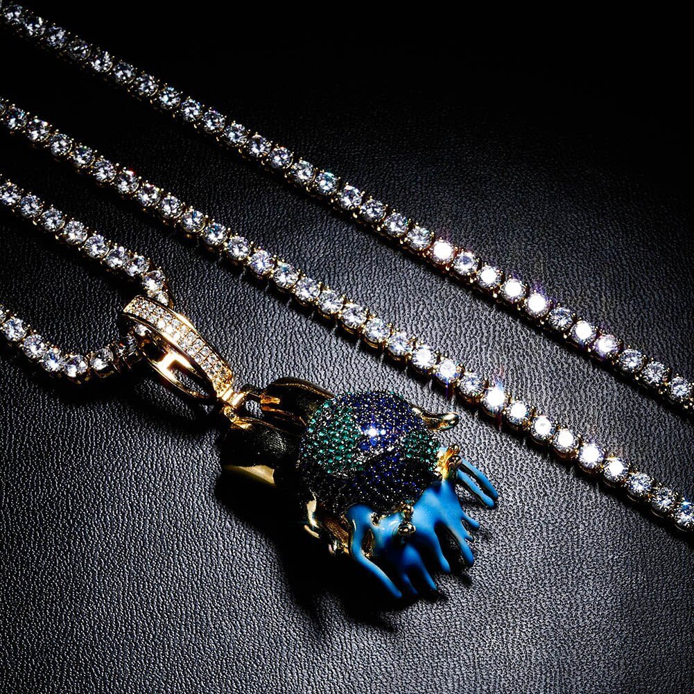 18K Gold Diamond Globe - Drip Culture Jewelry