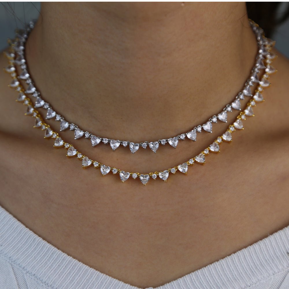 18k Gold Diamond Heart Shaped Tennis Necklace - Drip Culture Jewelry
