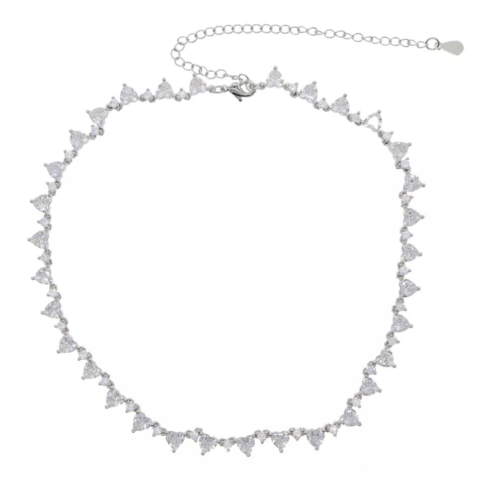 18k Gold Diamond Heart Shaped Tennis Necklace - Drip Culture Jewelry