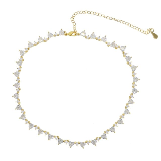 18k Gold Diamond Heart Shaped Tennis Necklace - Drip Culture Jewelry