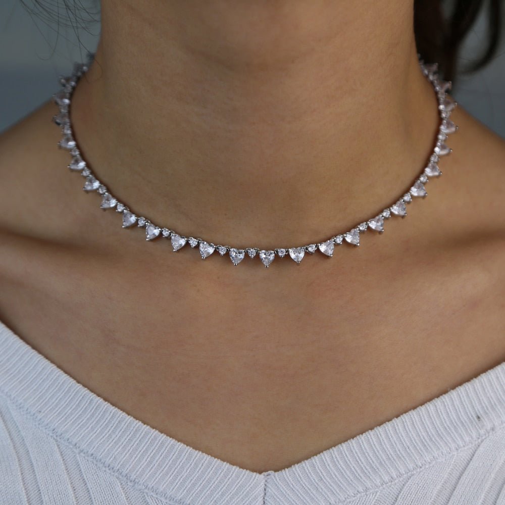 18k Gold Diamond Heart Shaped Tennis Necklace - Drip Culture Jewelry