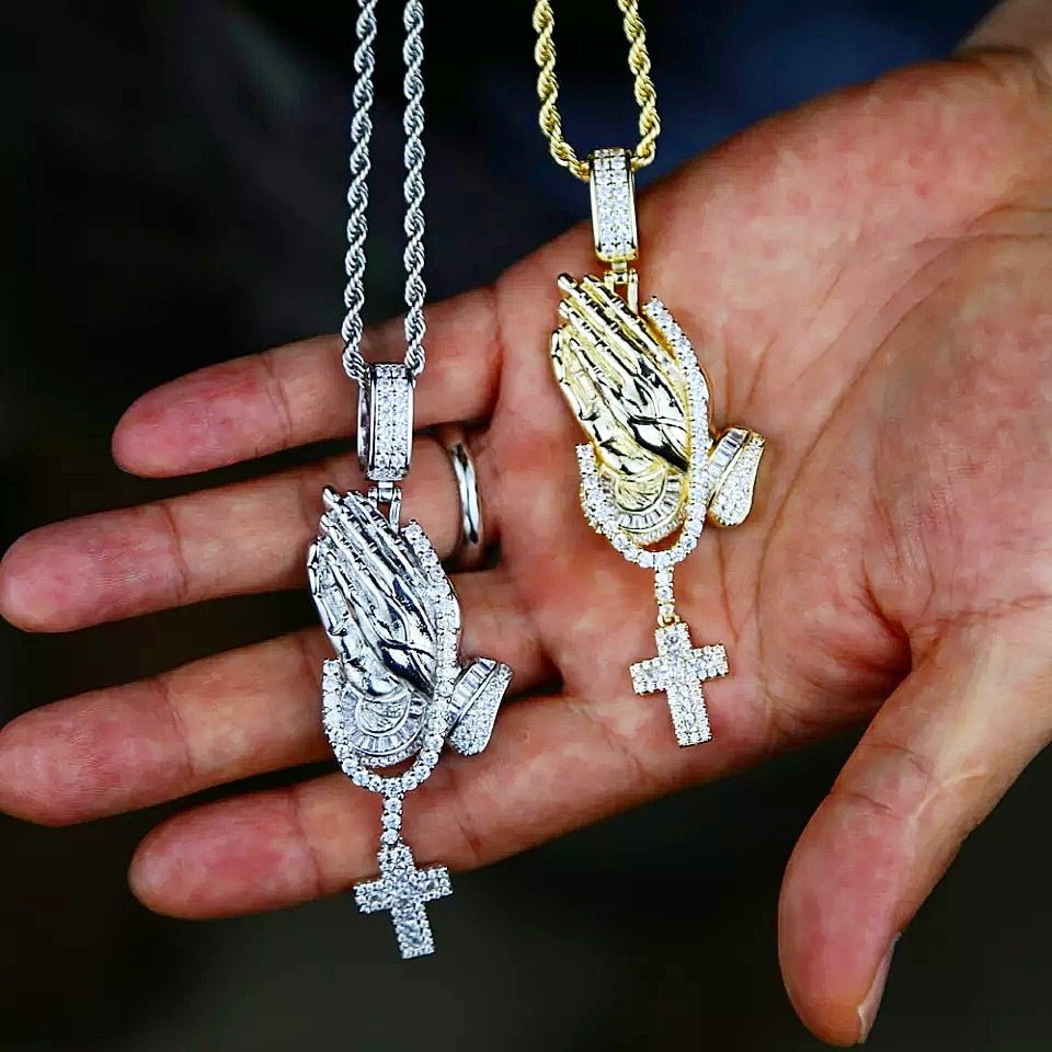 18K Gold Diamond Prayer Hands - Drip Culture Jewelry