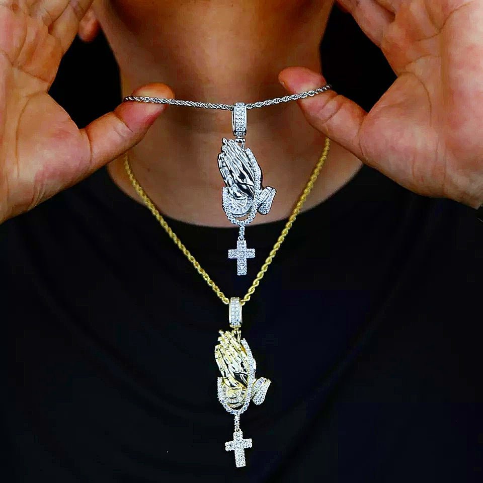 18K Gold Diamond Prayer Hands - Drip Culture Jewelry