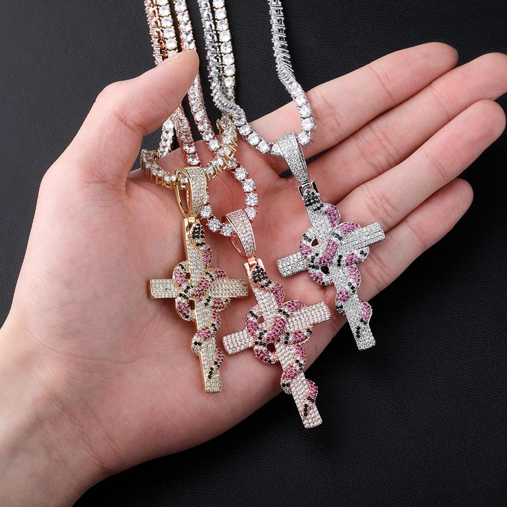18K Gold Diamond Snake Cross - Drip Culture Jewelry
