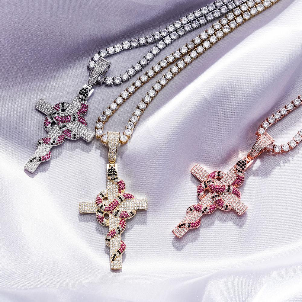 18K Gold Diamond Snake Cross - Drip Culture Jewelry