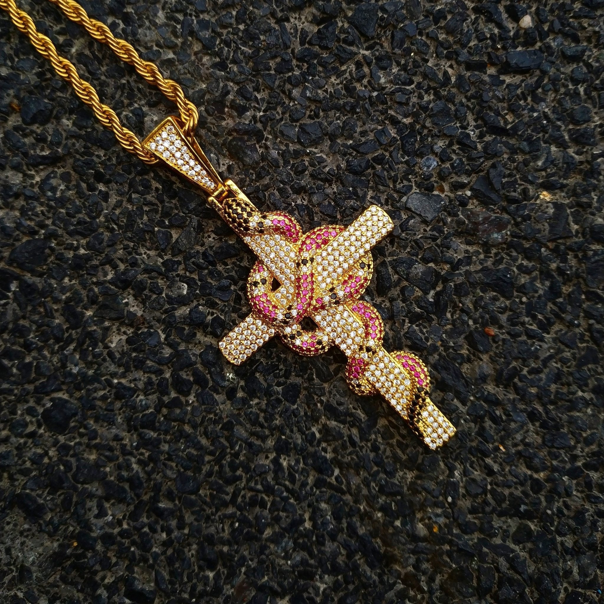18K Gold Diamond Snake Cross - Drip Culture Jewelry