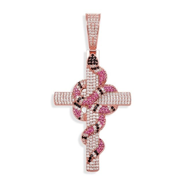 18K Gold Diamond Snake Cross - Drip Culture Jewelry
