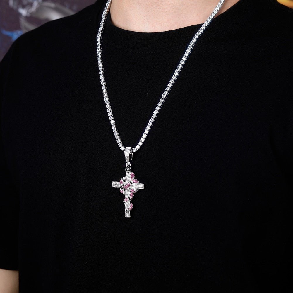 18K Gold Diamond Snake Cross - Drip Culture Jewelry