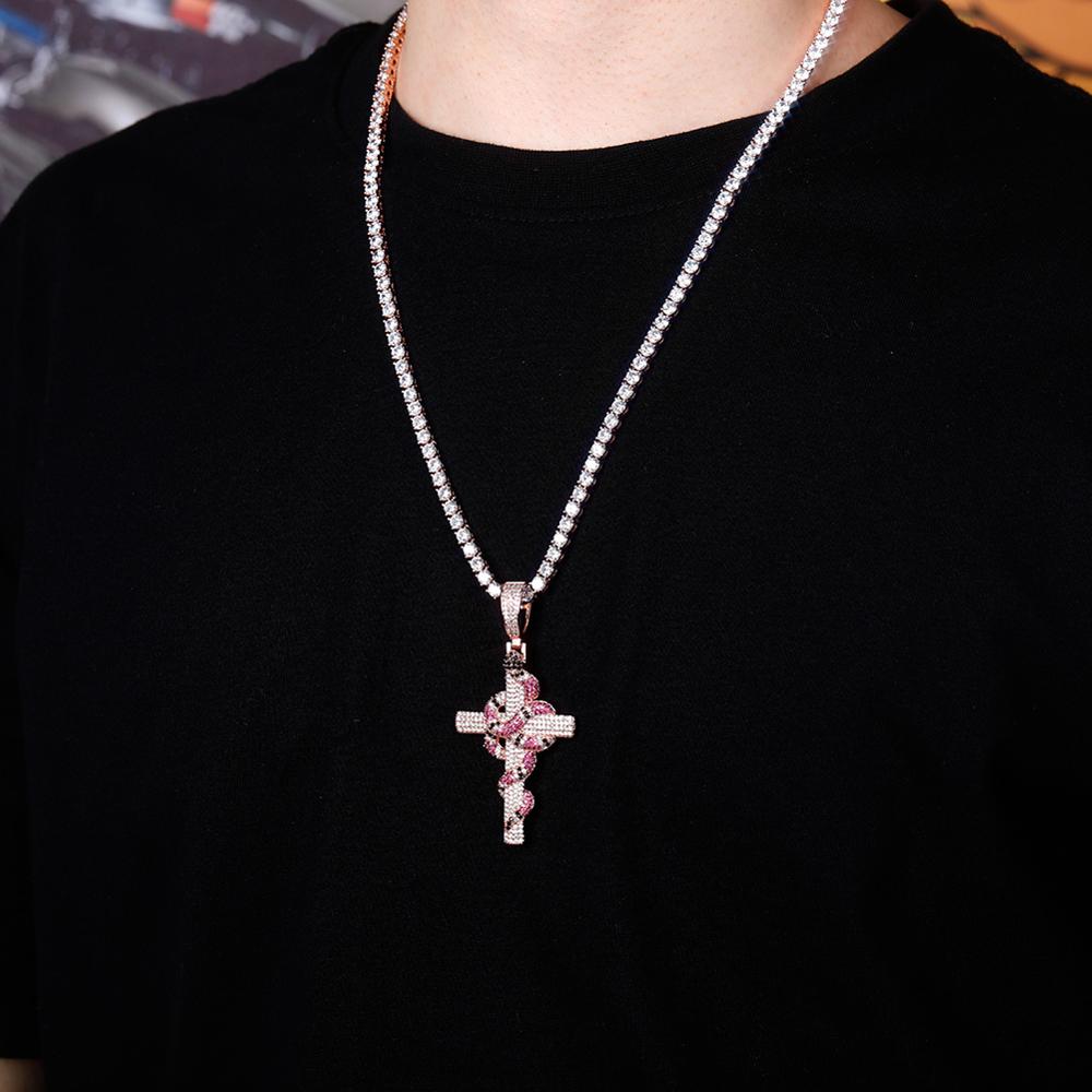 18K Gold Diamond Snake Cross - Drip Culture Jewelry