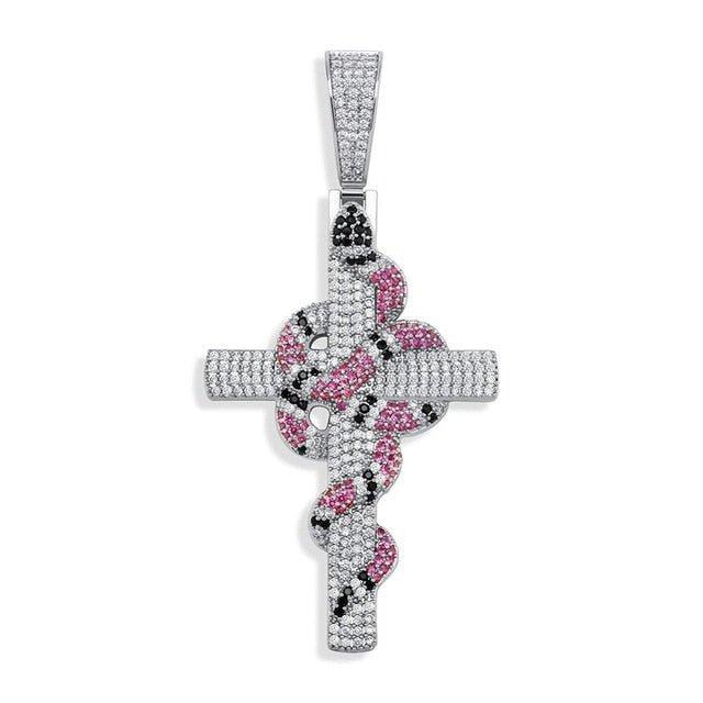 18K Gold Diamond Snake Cross - Drip Culture Jewelry