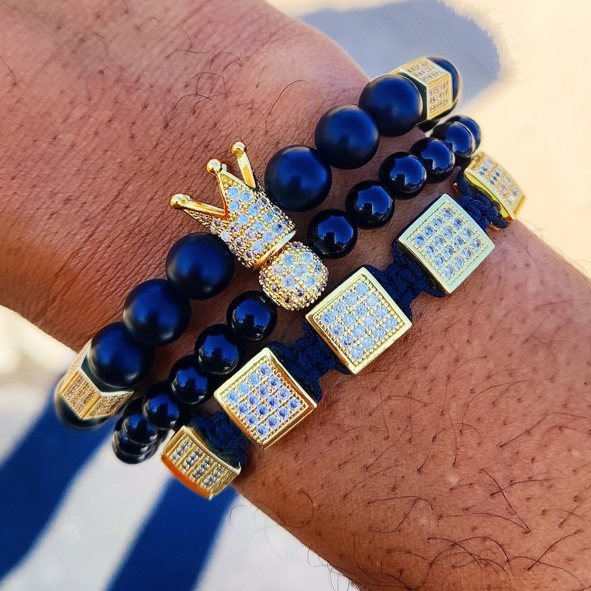 18K Gold Diamond Square Bracelet Set (3 Pieces) - Drip Culture Jewelry