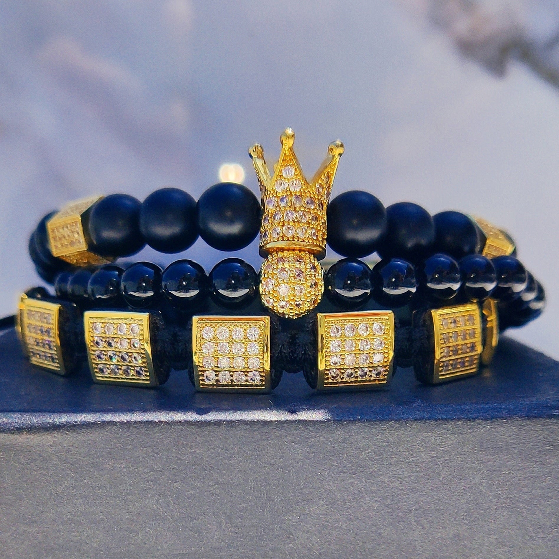 18K Gold Diamond Square Bracelet Set (3 Pieces) - Drip Culture Jewelry