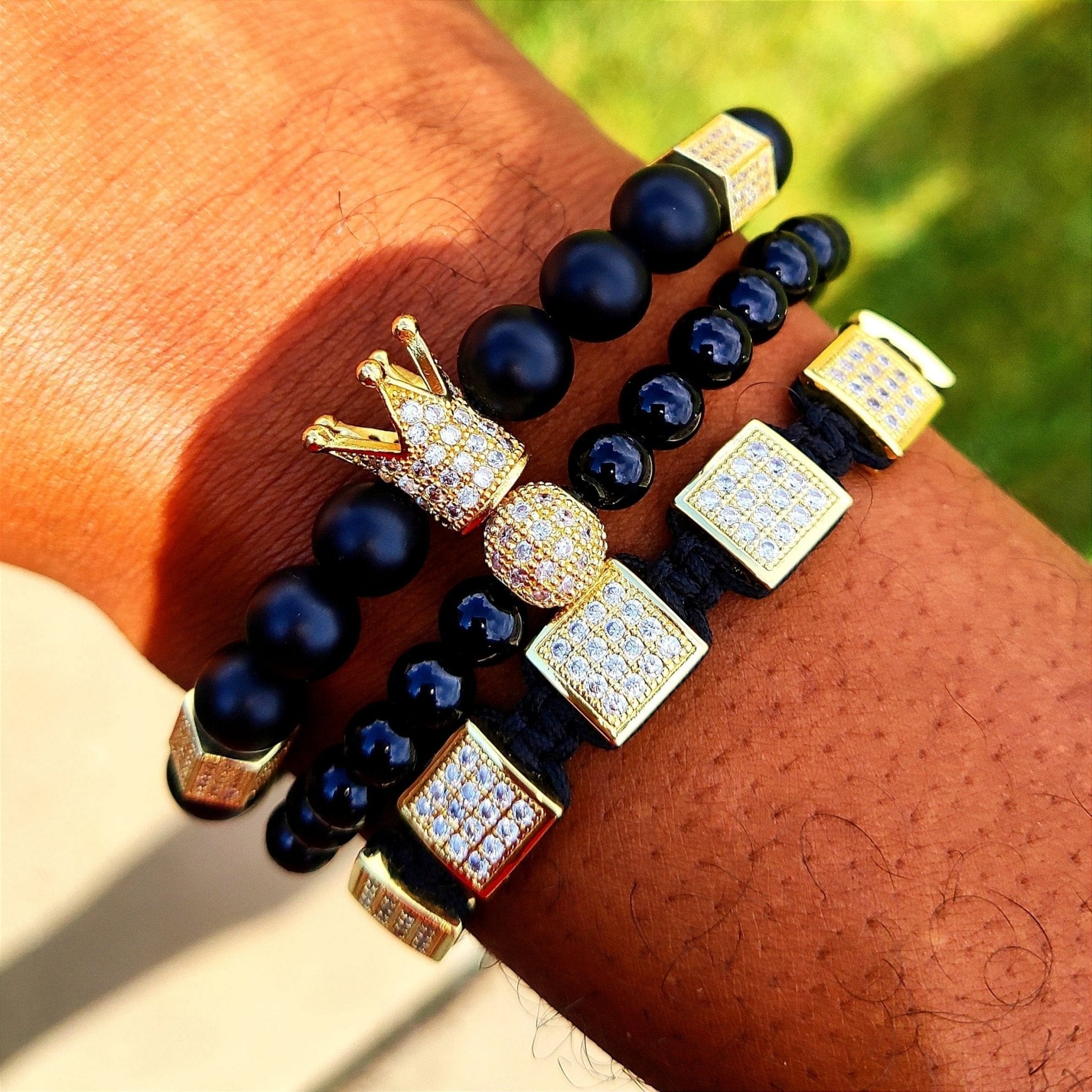 18K Gold Diamond Square Bracelet Set (3 Pieces) - Drip Culture Jewelry