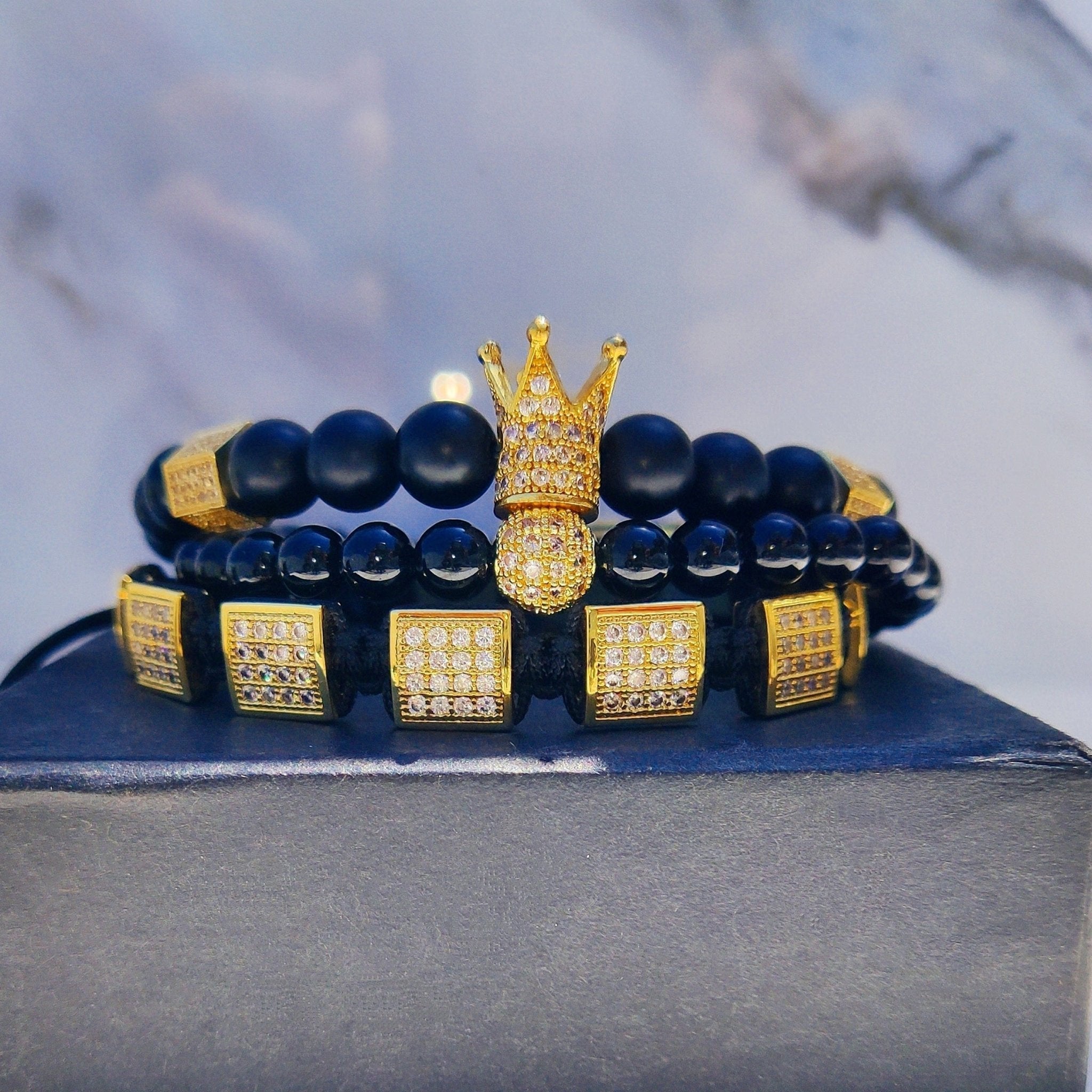 18K Gold Diamond Square Bracelet Set (3 Pieces) - Drip Culture Jewelry