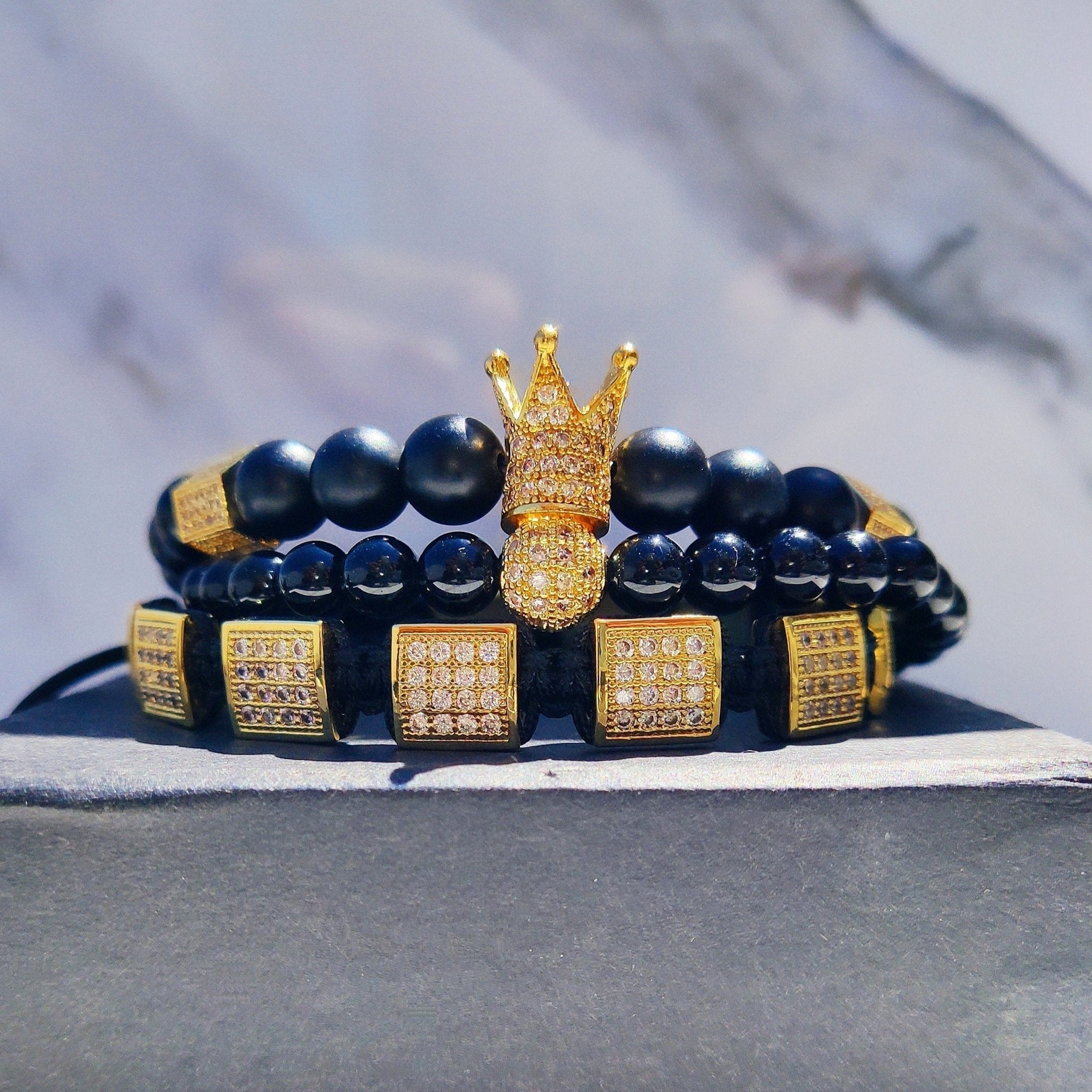 18K Gold Diamond Square Bracelet Set (3 Pieces) - Drip Culture Jewelry