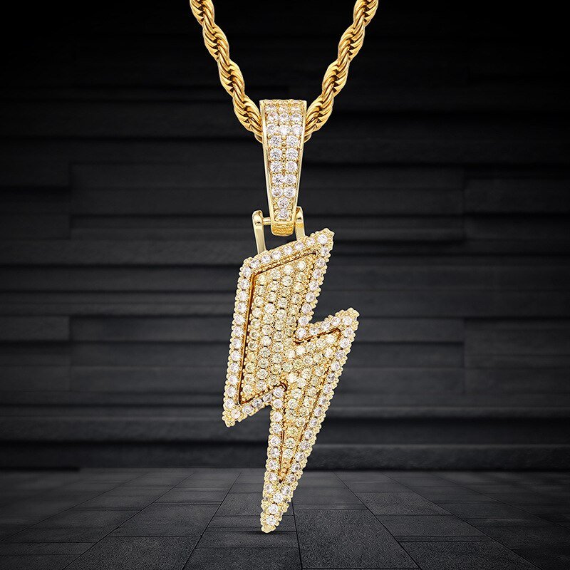 18k Gold Iced Lightning Bolt - Drip Culture Jewelry