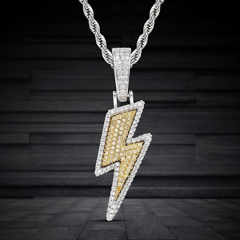 18k Gold Iced Lightning Bolt - Drip Culture Jewelry