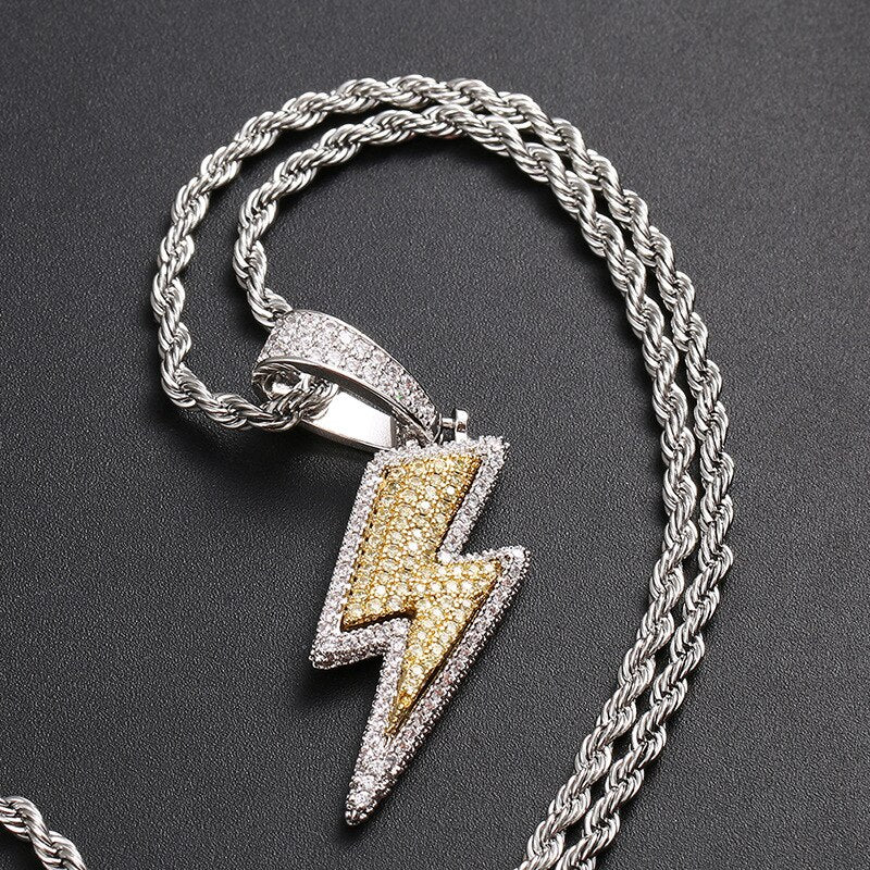 18k Gold Iced Lightning Bolt - Drip Culture Jewelry