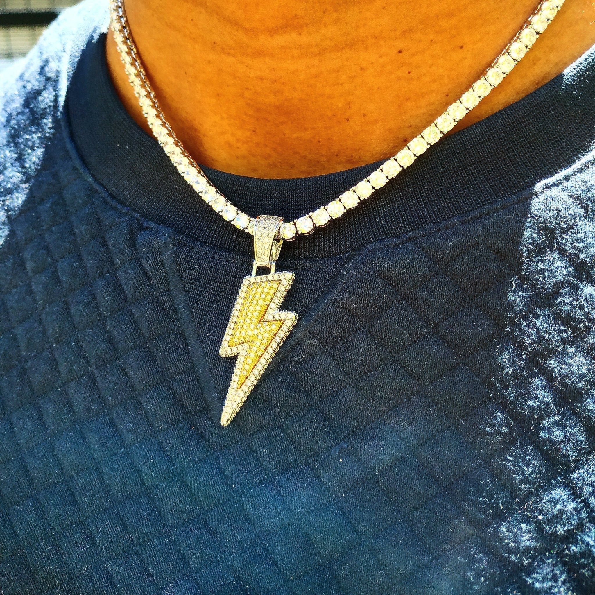 18k Gold Iced Lightning Bolt - Drip Culture Jewelry