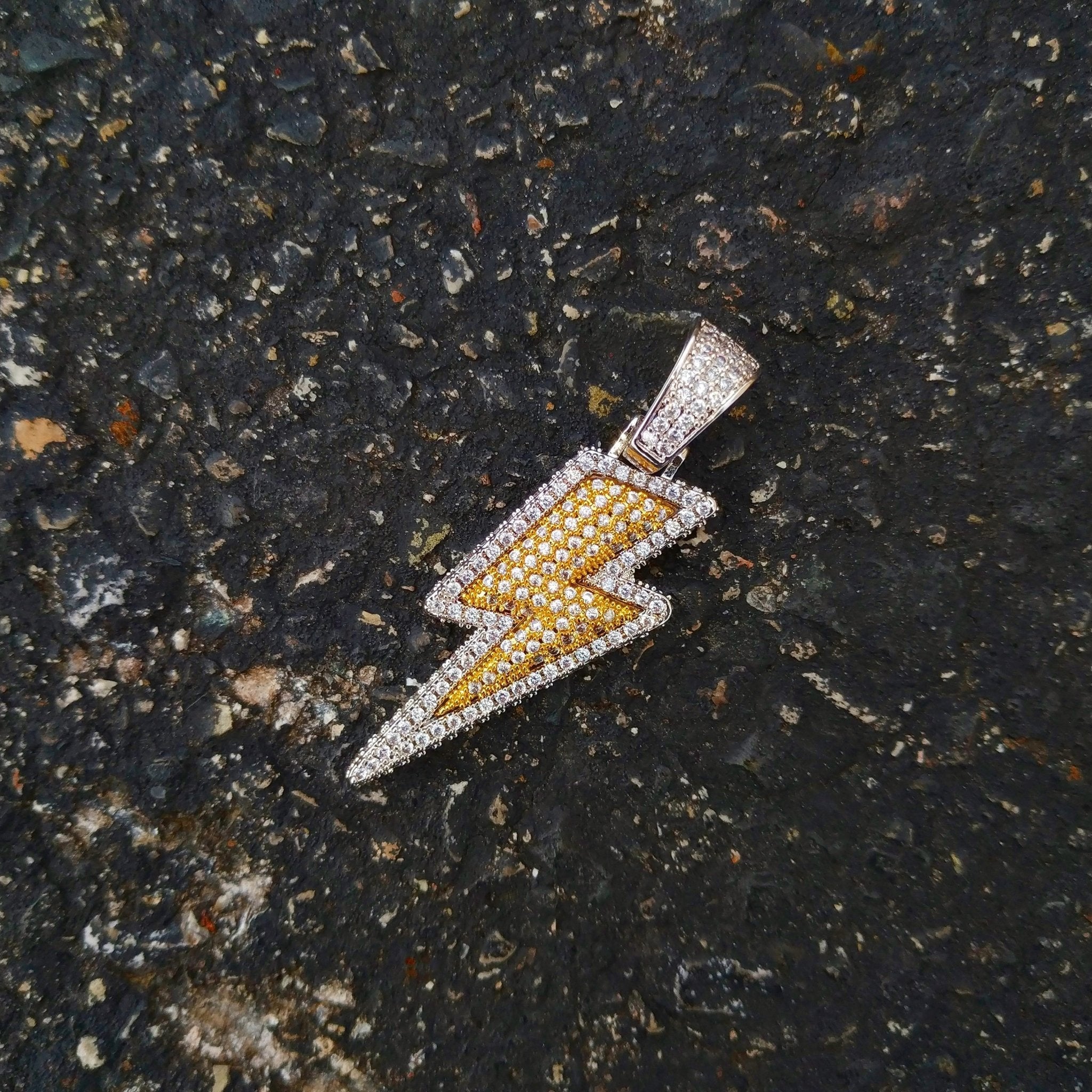 18k Gold Iced Lightning Bolt - Drip Culture Jewelry