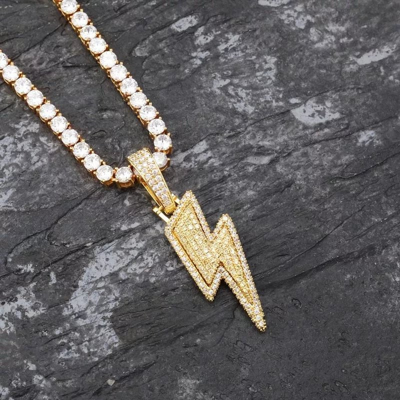 18k Gold Iced Lightning Bolt - Drip Culture Jewelry