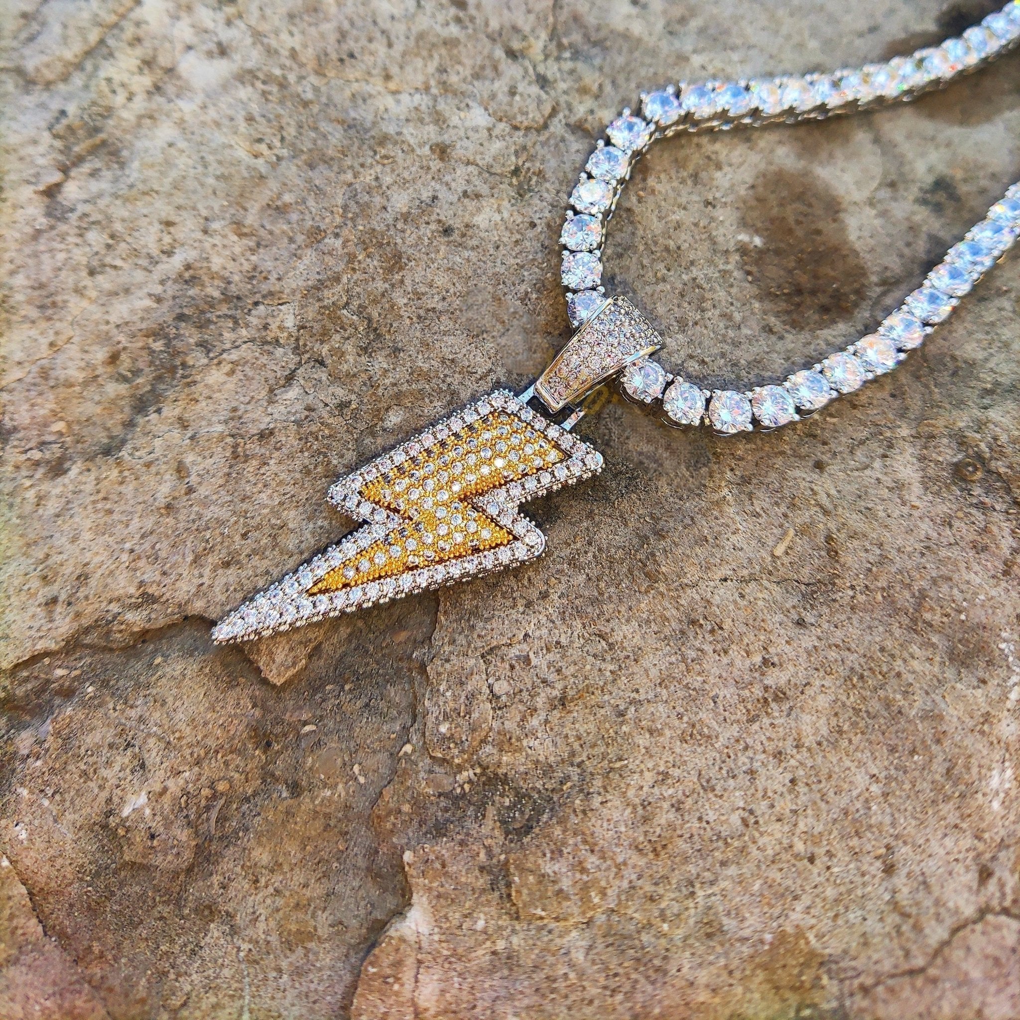 18k Gold Iced Lightning Bolt - Drip Culture Jewelry